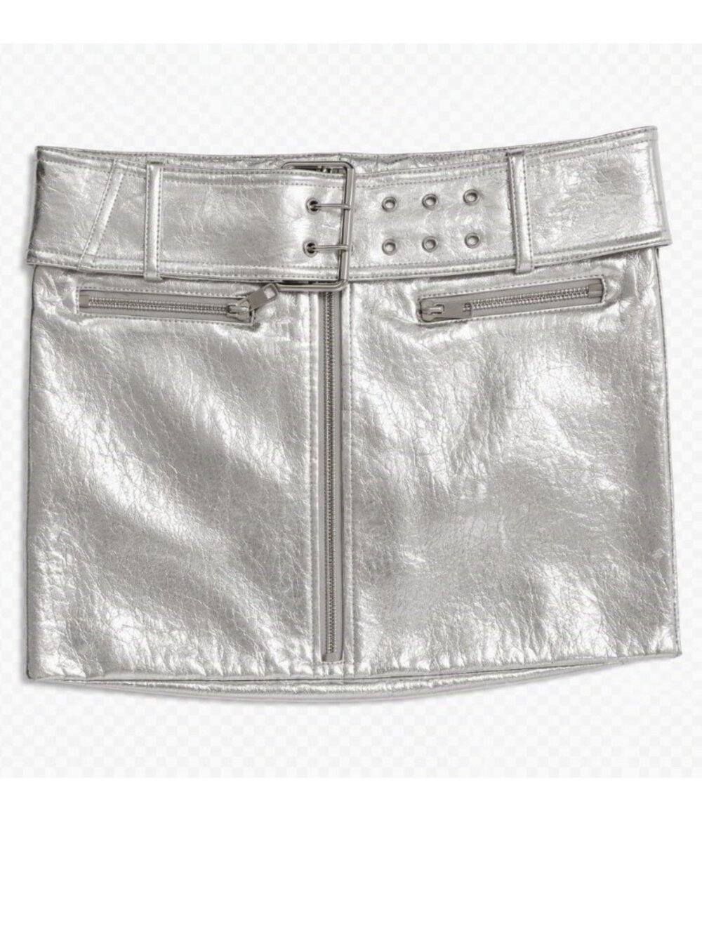MANGO Silver Metallic Mini Skirt with Belt New with Tags - Size 4